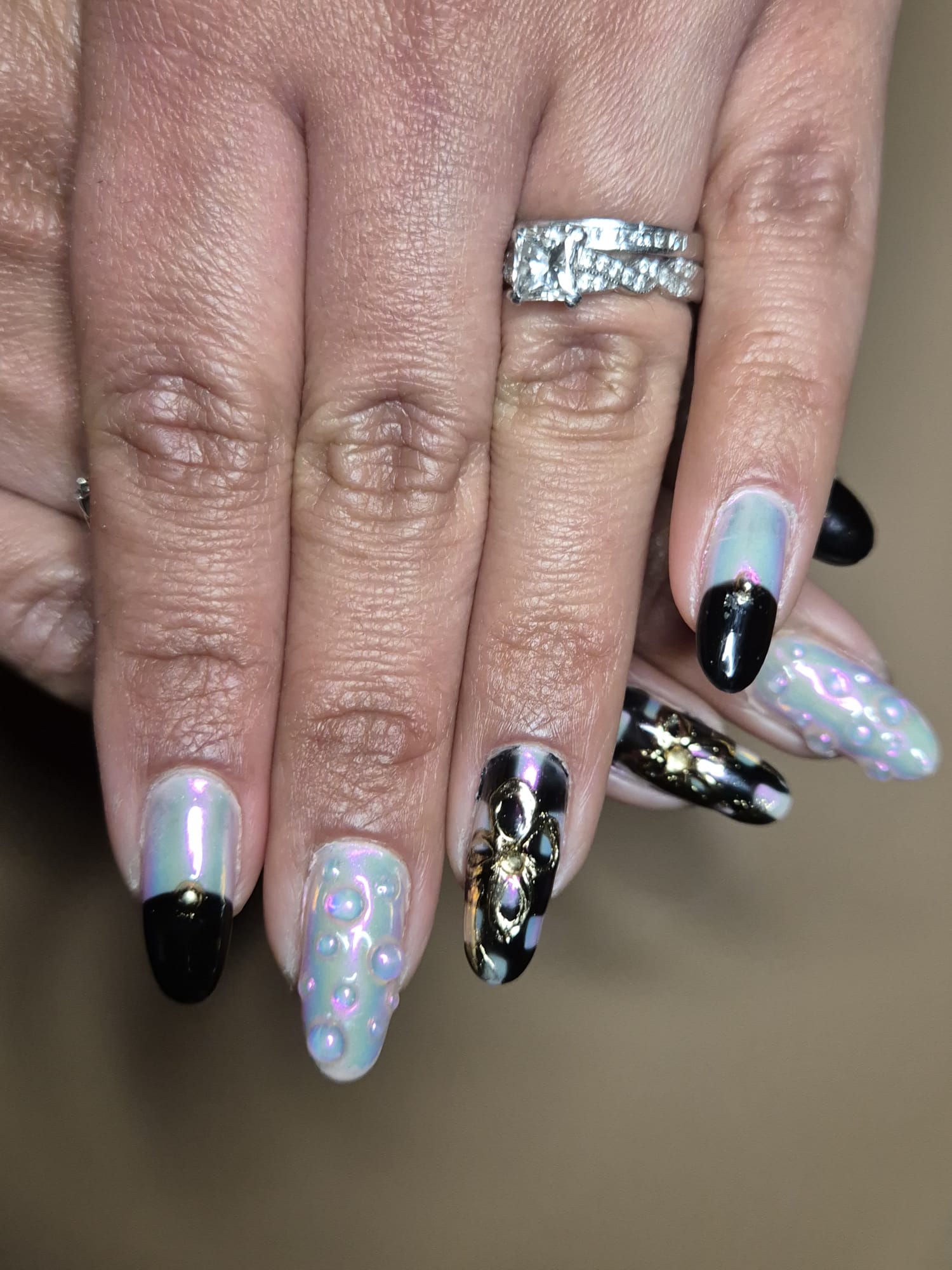 Aurora chrome design with 3D bubbles and gold charms