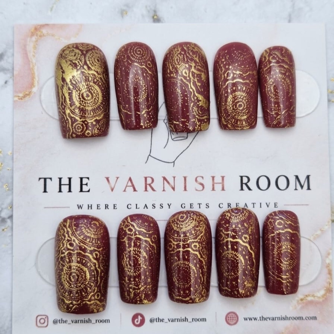 Henna Rouge — hand-painted press-on nail set by The Varnish Room