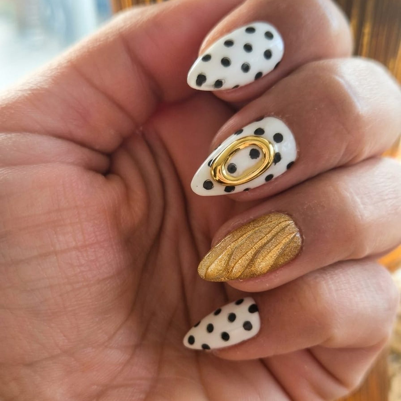 Polka Gold — hand-painted press-on nail set by The Varnish Room